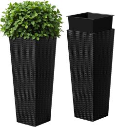 24" Resin Tall Planters for Outdoor Plants Set of 2, Large Taper Outdoor Planter Pots with 4 Drainage Holes, Without Trays