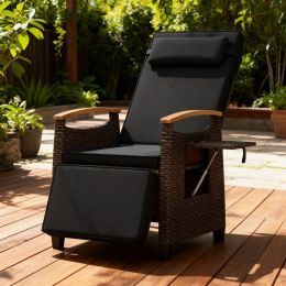 Patio Wicker Recliner Chair with Adjustable Backrest and Footrest (Main Color: Black, Main Material: PE Rattan+Iron)