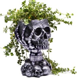 Skull Planter, Gothic Planters for Halloween Decorations Indoor/Outdoor Plants, Goth Flower Pots, Plant Pots, Skull Flower Pot, Plant Pot (Color: Tall Black)